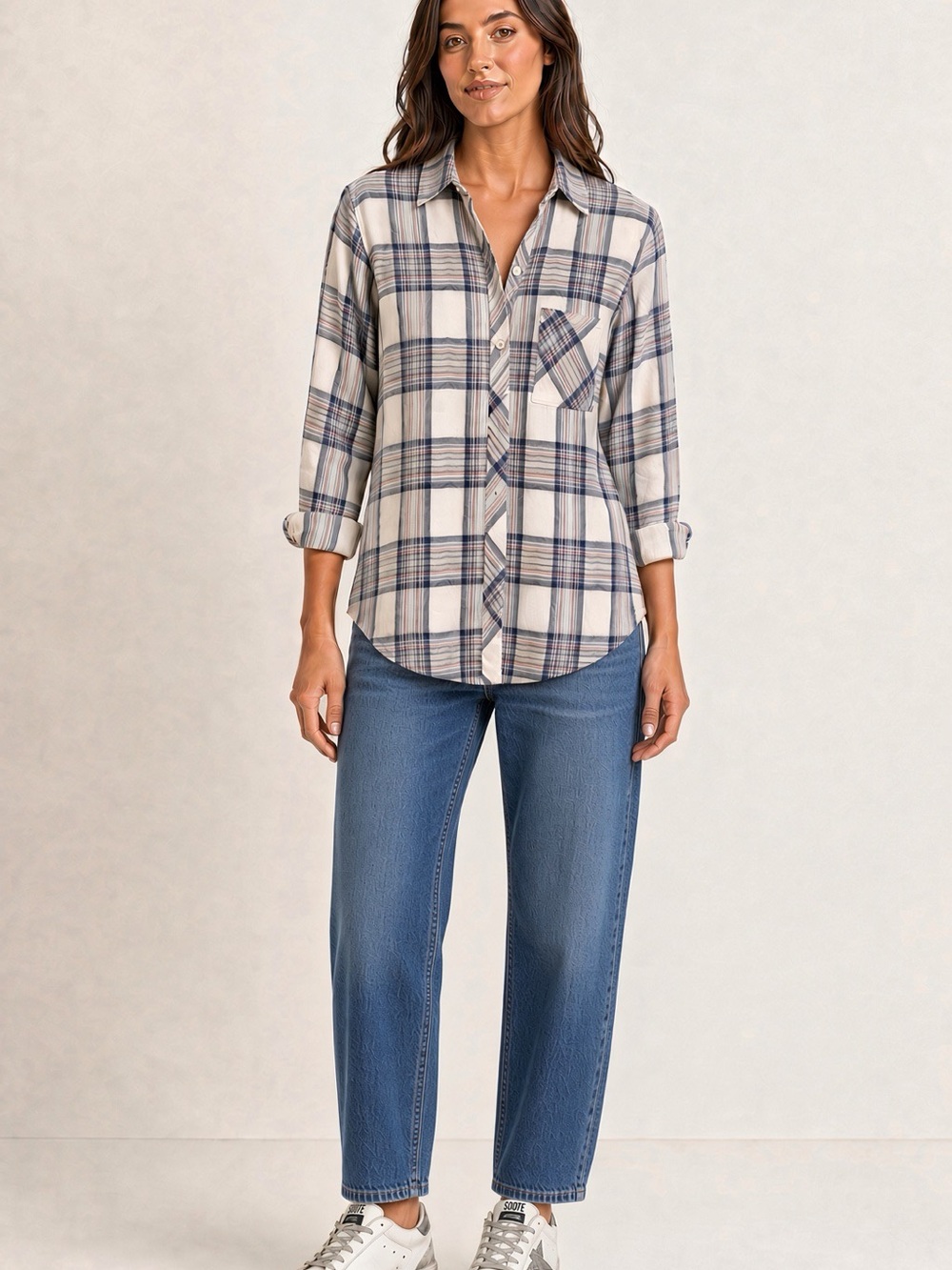 Reiss “Hunter” Cream, Blue, Dusty Rose Button-Down Shirt